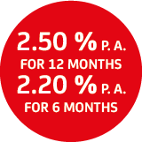 2,50 % p. a. for deposits for 12 months and 2,20 % p. a. for deposits for 6 months