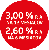 2,60 % p. a. pre vlaky na 6 mesiacov a 3,00 % p. a. pre vklad na 12 mesiacov